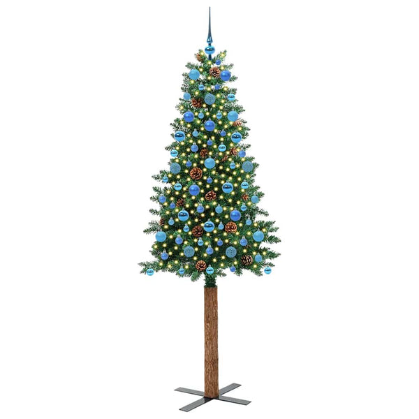 Kapea joulupuu Vihreä 210 cm PVC ja massiivipetäjä