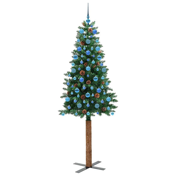 Kapea joulupuu Vihreä 210 cm PVC ja massiivipetäjä