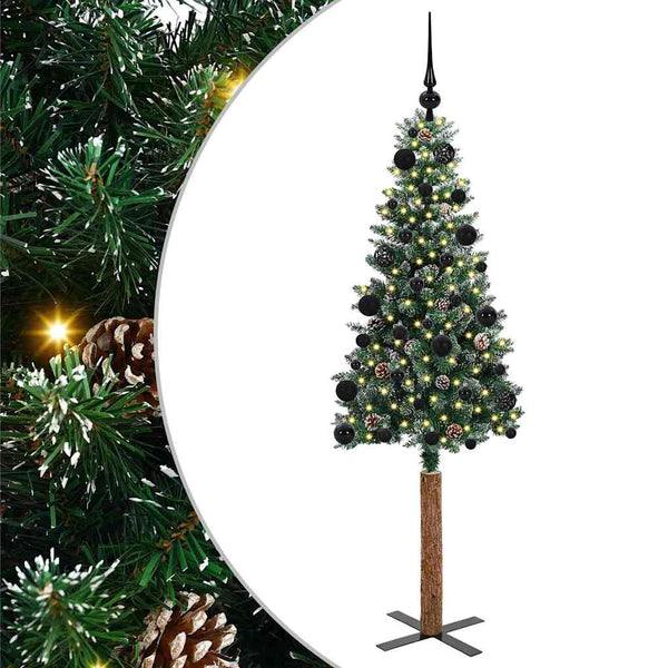 Kapea joulupuu Vihreä 150 cm PVC ja massiivipetäjä