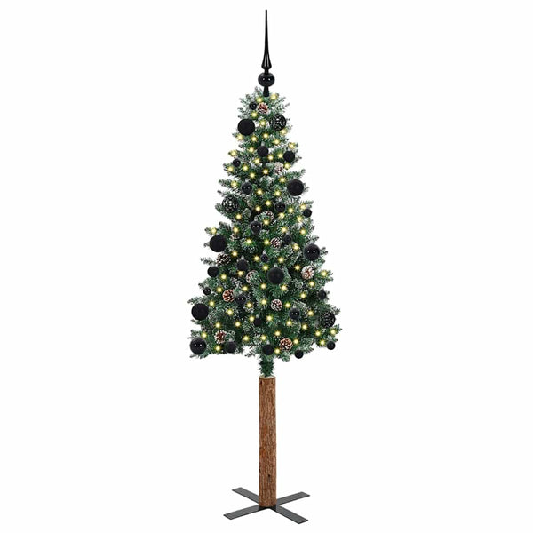 Kapea joulupuu Vihreä 150 cm PVC ja massiivipetäjä