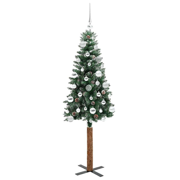 Kapea joulupuu Vihreä 150 cm PVC ja massiivipetäjä