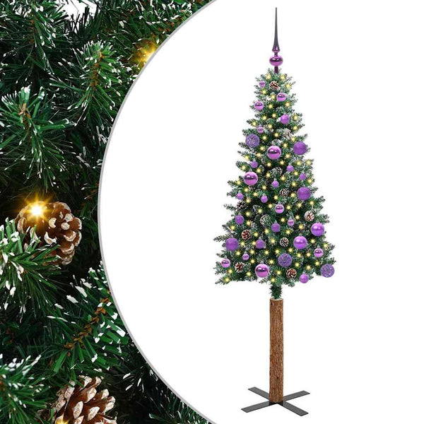 Kapea joulupuu Vihreä 150 cm PVC ja massiivipetäjä