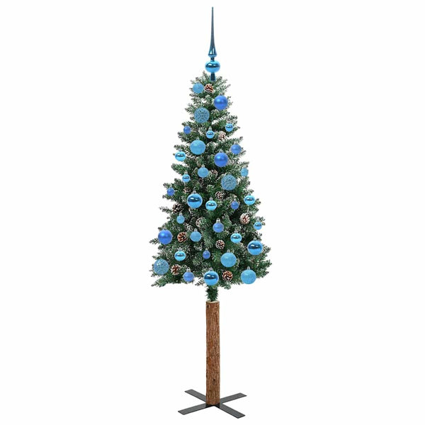 Kapea joulupuu Vihreä 150 cm PVC ja massiivipetäjä
