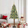 Kapea joulupuu jalustalla Vihreä 180 cm PVC ja massiivipetäjä