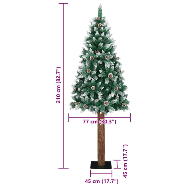 Kapea joulupuu Vihreä 210 cm PVC ja massiivipetäjä