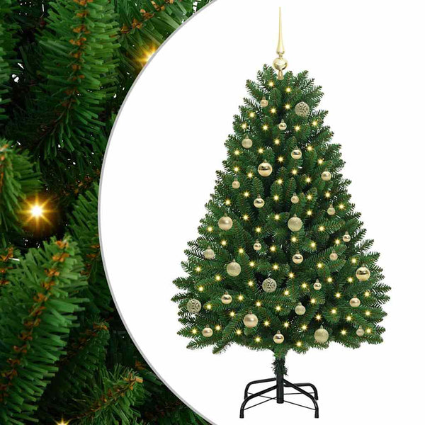 Vihreä tekojoulukuusi 150 cm, varustettu LED-valoilla PVC ja metalli
