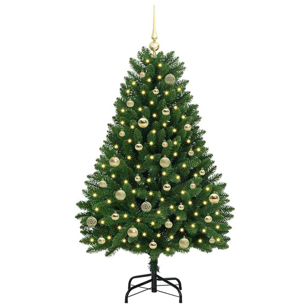 Vihreä tekojoulukuusi 150 cm, varustettu LED-valoilla PVC ja metalli