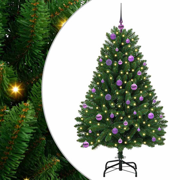 Vihreä tekojoulukuusi 150 cm LED-valoilla PVC ja metalli
