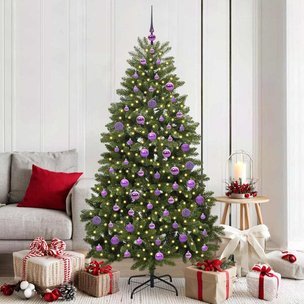 Vihreä 180 cm tekojoulukuusi, 300 LED-valoa, materiaaleina PVC ja metalli