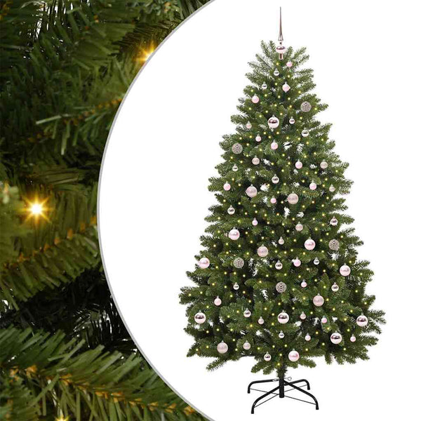 Vihreä 210 cm tekojoulukuusi, 300 LED-valolla, PVC ja metalli