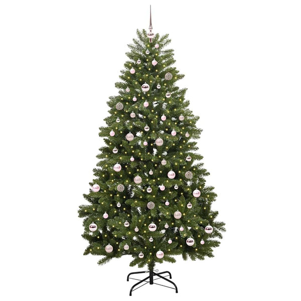 Vihreä 210 cm tekojoulukuusi, 300 LED-valolla, PVC ja metalli