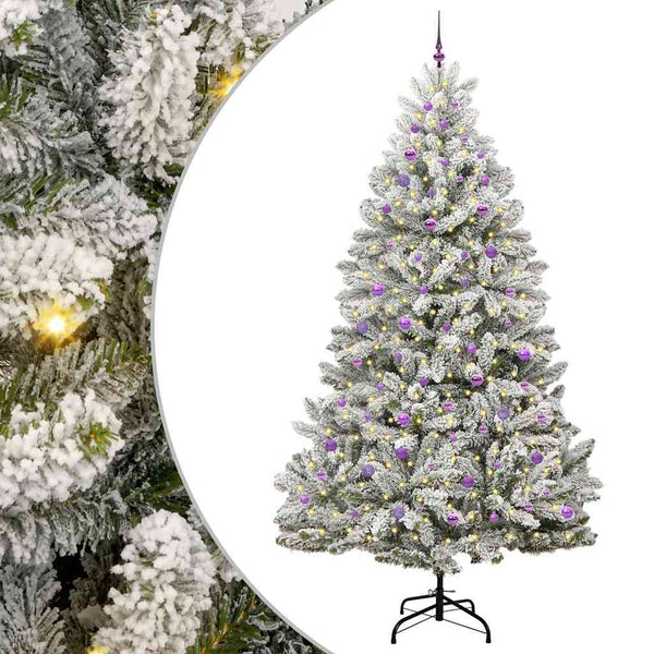 Vihreä-valkoinen 270 cm teko joulukuusi PVC:stä ja metallista