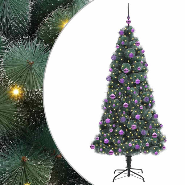 Tekoinen esivalaisettu joulukuusi pallosetillä Vihreä 210 cm