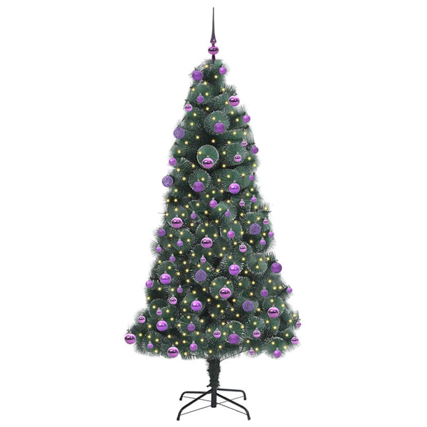 Tekoinen esivalaisettu joulukuusi pallosetillä Vihreä 210 cm