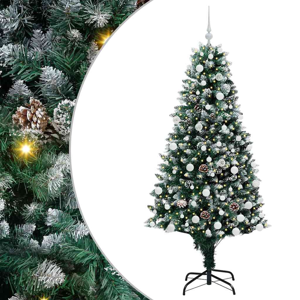 Joulukuusi LED-valoilla Vihreä ja valkoinen 180 cm PVC ja muovi