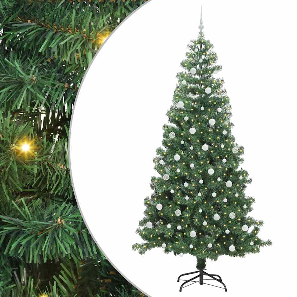 Joulukuusi LED-valoilla Vihreä 240 cm PVC ja teräs