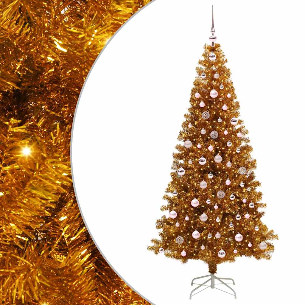 Joulukuusi LED-valoilla Kulta 240 cm PET ja teräs