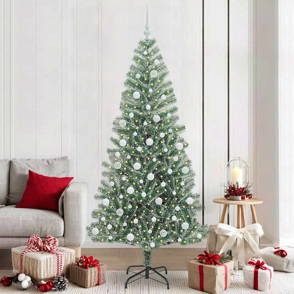Tekoinen joulukuusi lumiflockilla ja LED-valolla 210 cm