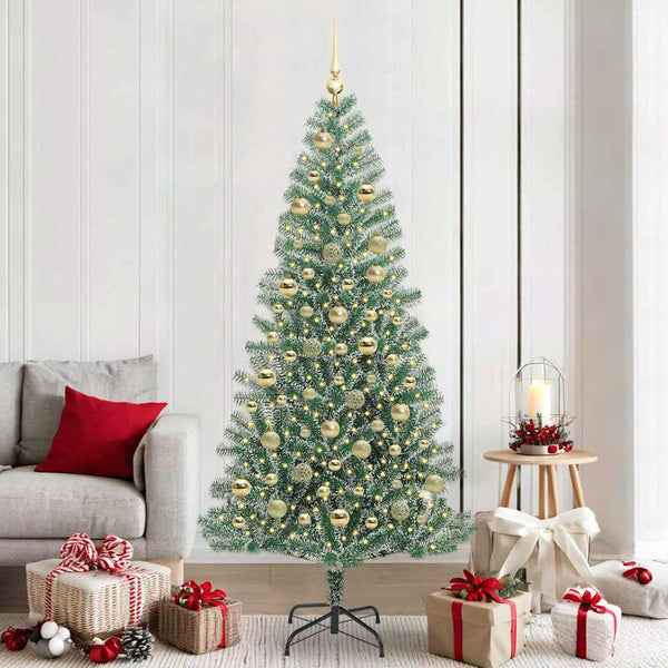 Tekoinen joulukuusi lumiflockilla ja LED-valolla 210 cm