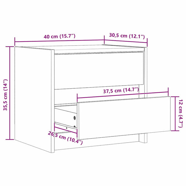 Yöpöydät 2 pcs Vaha ruskea 40 x 30.5 x 35.5 cm Mänty