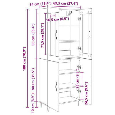 Korkea kaappi Valkoinen ja Musta Tammi 69,5 x 34 x 180 cm