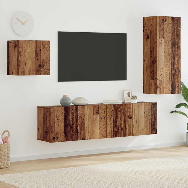 TV-kaappi Seinäkiinnitettävä 4 pcs Vanha Puu Tekninen puu