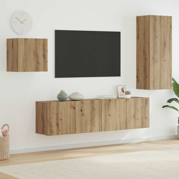 TV-kaappi Seinäkiinnitettävä 4 pcs Artisan tammi Tekninen puu
