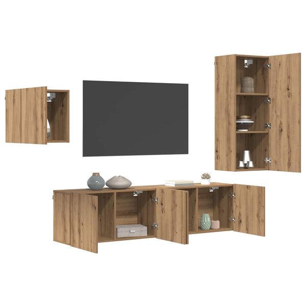 TV-kaappi Seinäkiinnitettävä 4 pcs Artisan tammi Tekninen puu