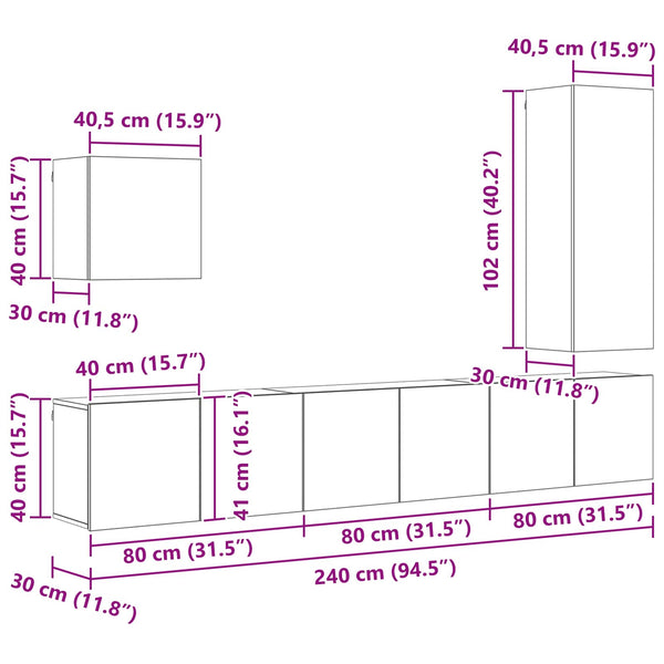 5 pcs TV-seinäyksikkö Artisan tammi Tekninen puu