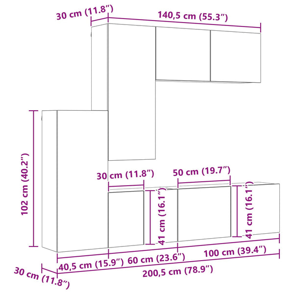 Artisan tammi TV-seinäyksikkö 5 pcs Tekninen puu