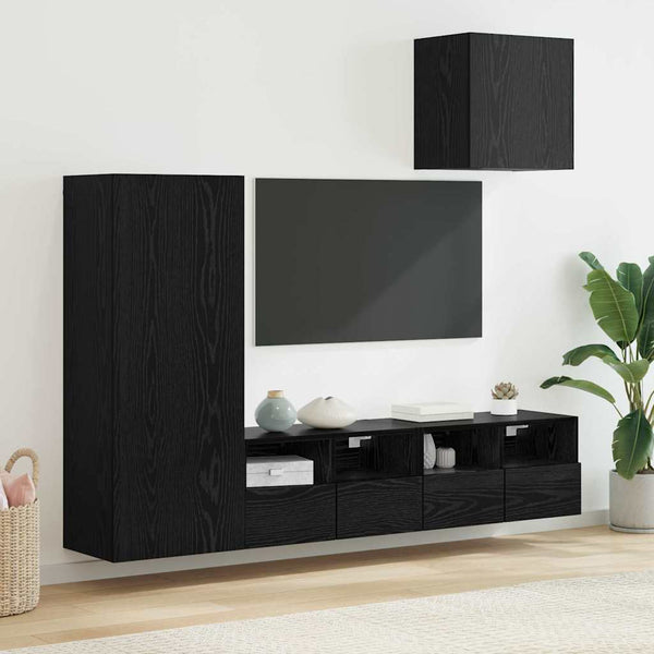 TV-seinäkkeet 4 pcs Musta tammi. Tekninen puu