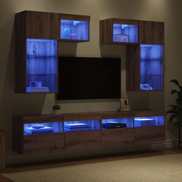TV-seinäkkeet 6 pcs Vanha Puu 100 x 30 x 40 cm Tekninen puu