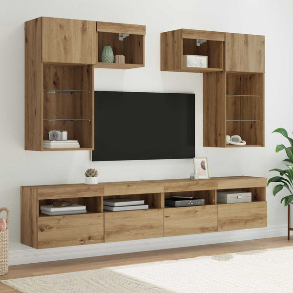 TV-seinäkkeet 6 pcs Vanha Puu 100 x 30 x 40 cm Tekninen puu
