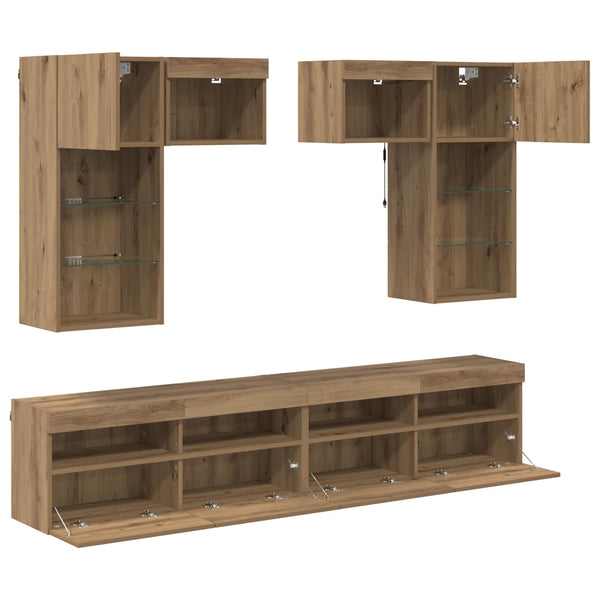 TV-seinäkkeet 6 pcs Vanha Puu 100 x 30 x 40 cm Tekninen puu