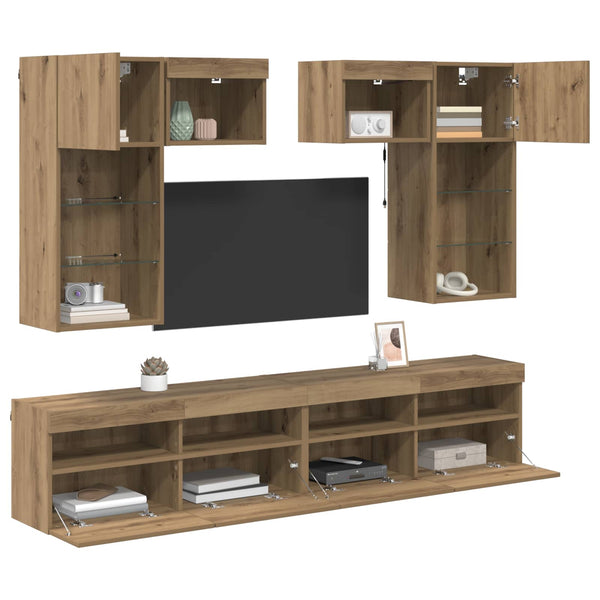 TV-seinäkkeet 6 pcs Vanha Puu 100 x 30 x 40 cm Tekninen puu