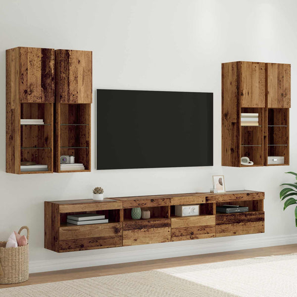 TV-seinäkappisetti LED-valoilla LED -nauhavalot 7 pcs Vanha puu
