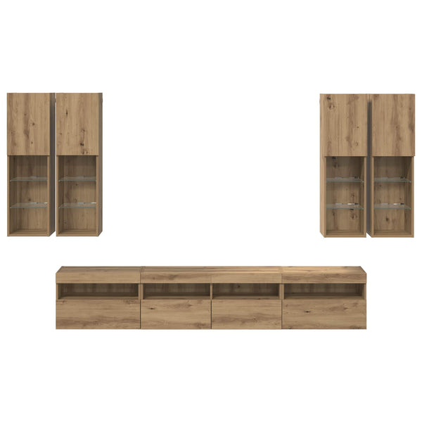 TV-seinäkappisetti LED-valoilla 7 pcs artesaani tammi