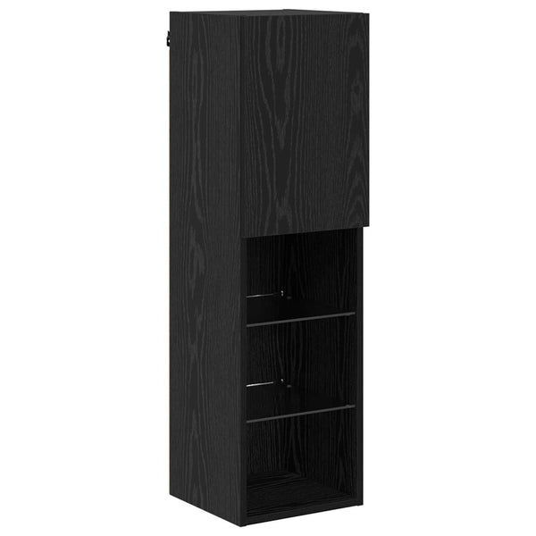 TV-seinäkappisetti LED-valoilla 7 pcs Musta tammi.