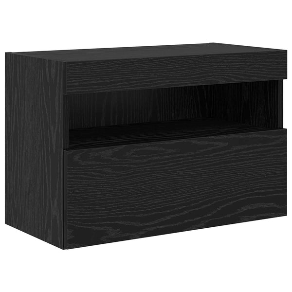 TV-seinäkappisetti LED-valoilla 7 pcs Musta tammi.