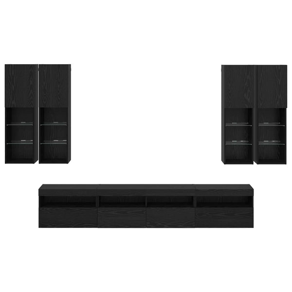 TV-seinäkappisetti LED-valoilla 7 pcs Musta tammi.