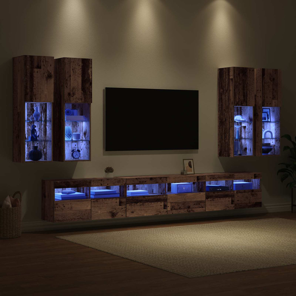 TV-seinäkaappi setti 7 kpl 100 x 30 x 40 cm Vanha Puu