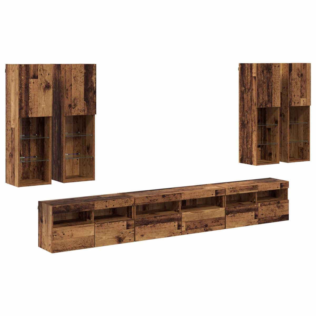 TV-seinäkaappi setti 7 kpl 100 x 30 x 40 cm Vanha Puu