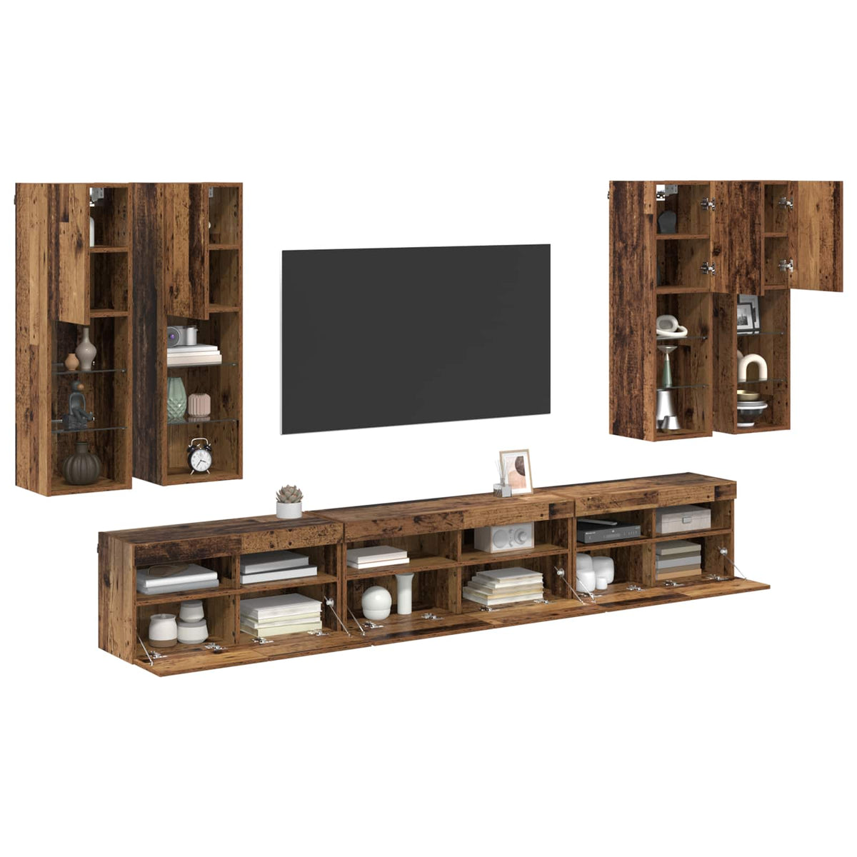 TV-seinäkaappi setti 7 kpl 100 x 30 x 40 cm Vanha Puu