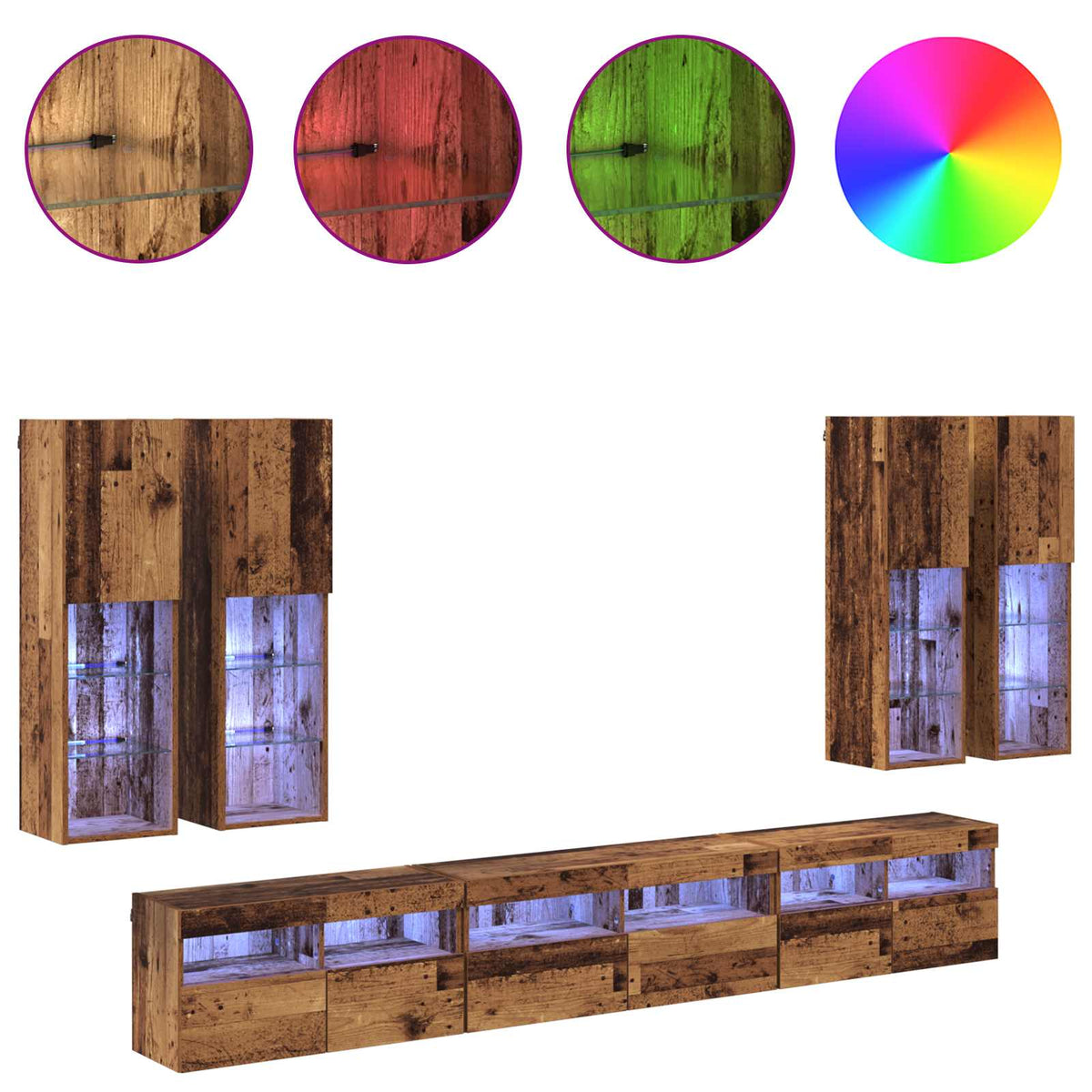 TV-seinäkaappi setti 7 kpl 100 x 30 x 40 cm Vanha Puu