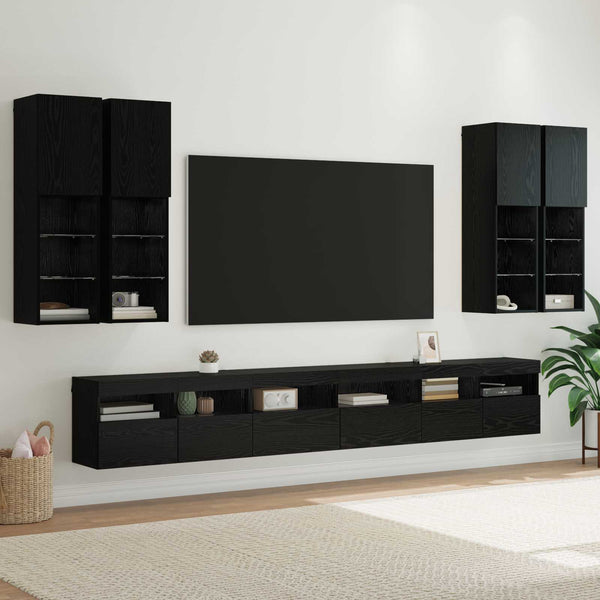 TV-seinäkaappi setti 7 pcs Musta tammi. Tekninen puu
