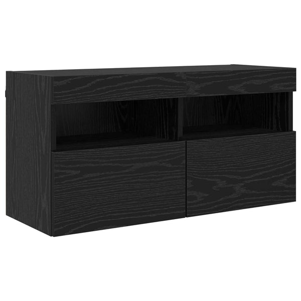 TV-seinäkaappi setti 7 pcs Musta tammi. Tekninen puu