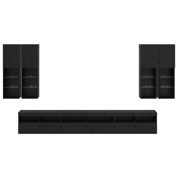 TV-seinäkaappi setti 7 pcs Musta tammi. Tekninen puu