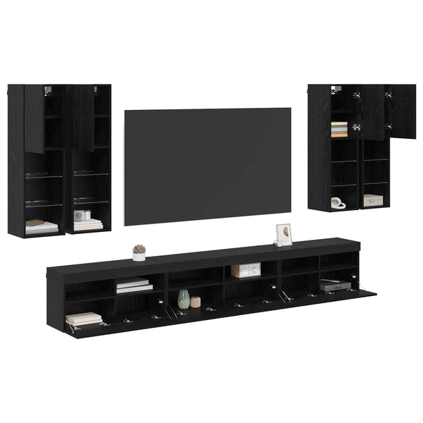 TV-seinäkaappi setti 7 pcs Musta tammi. Tekninen puu