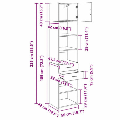 Korkea kaappi Artisan tammi 50 x 42,5 x 225 cm Tekninen puu