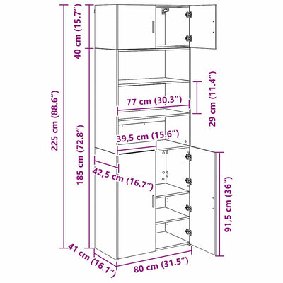 Säilytyskaappi Musta tammi. 80 x 42,5 x 225 cm Tekninen puu